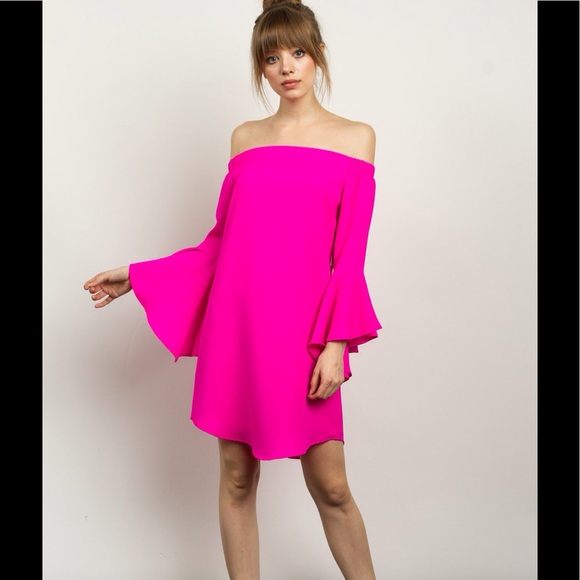 HOT PINK OFF THE SHOULDER DRESS - Picture 2 of 5