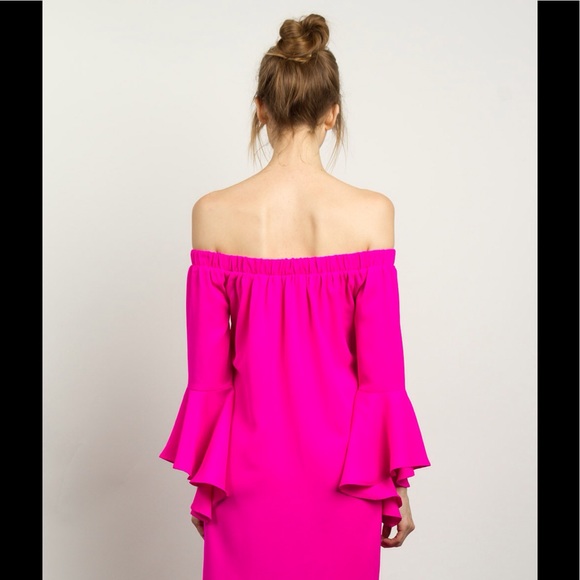 HOT PINK OFF THE SHOULDER DRESS - Picture 3 of 5