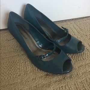 Teal Low Peep Toe Wedges
