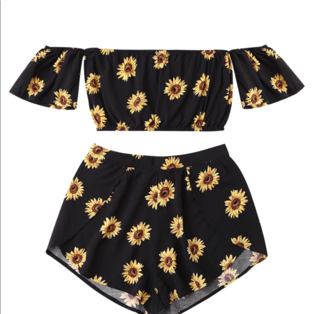 Off the shoulder crop top and shorts