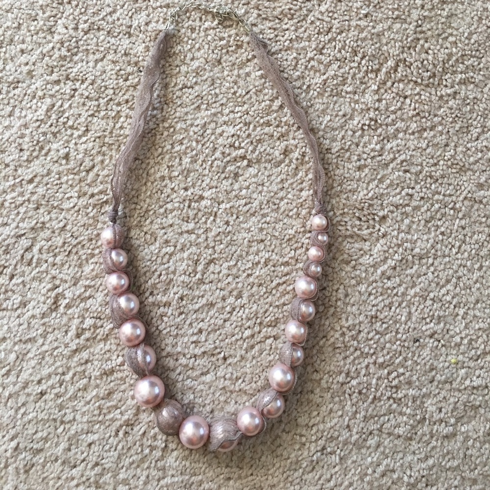 Faux pink pearl necklace
