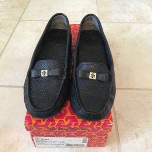 Tory Burch Navy Bow Moccasins