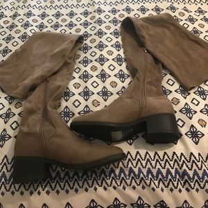 Brown faux suede thigh-high boots!