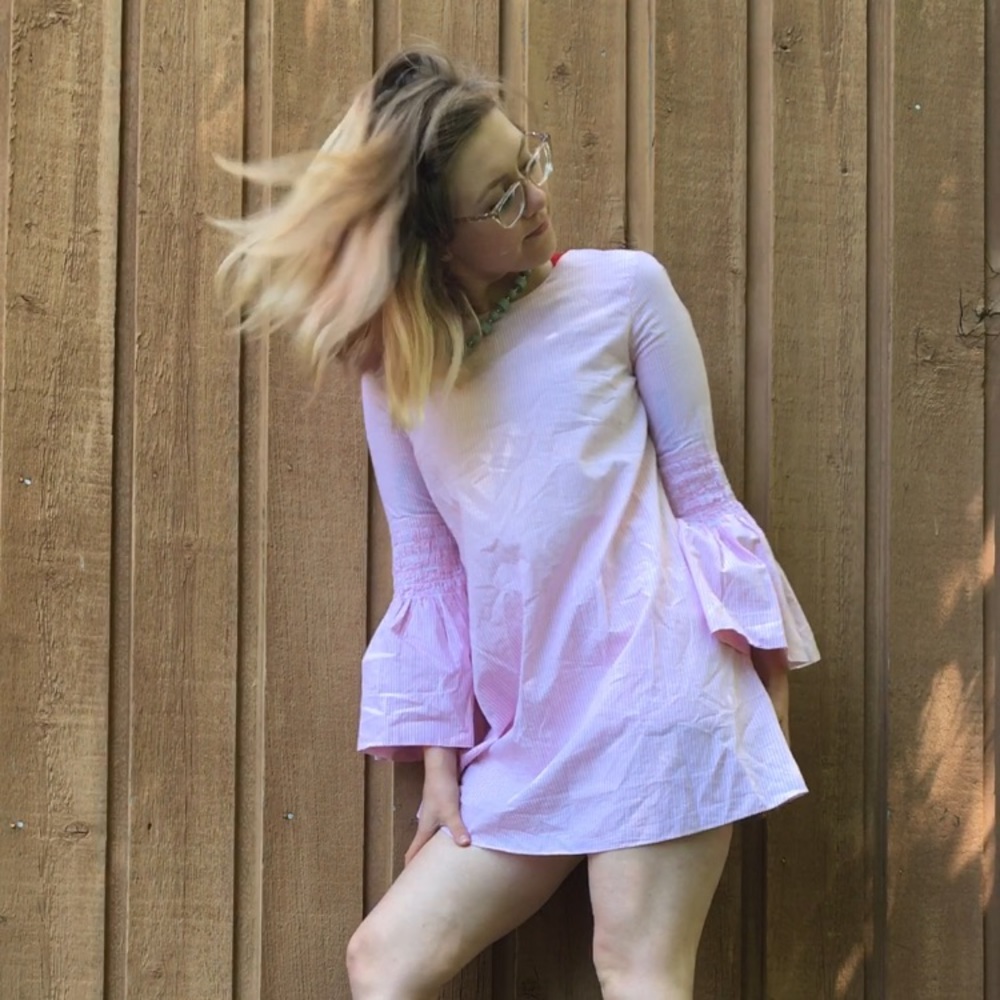 Zara Pink & White stripped Bell sleeved Romper