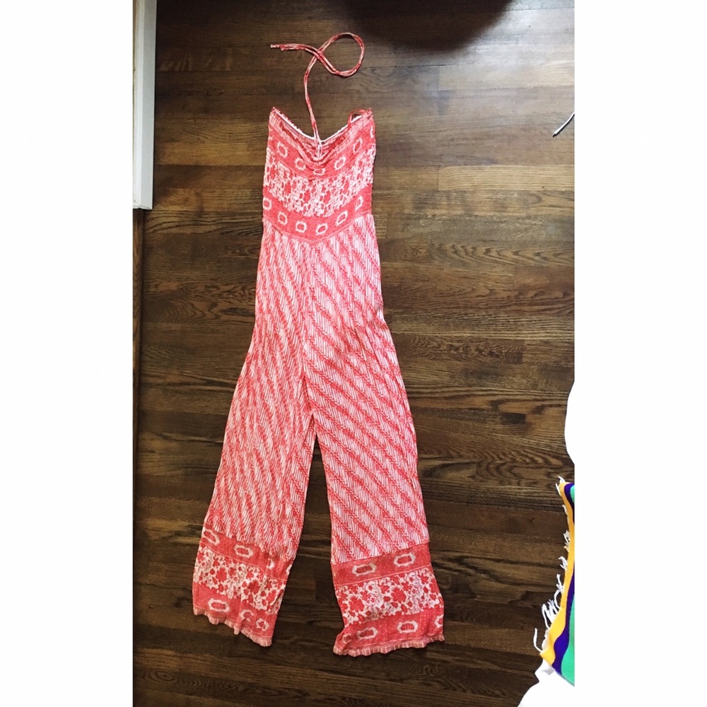 Free People Boho JumpSuit Coral red & white