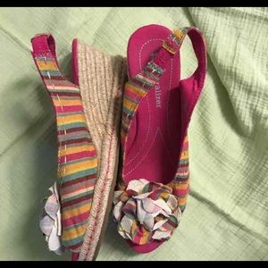 Naturalized striped peep toe Wedges