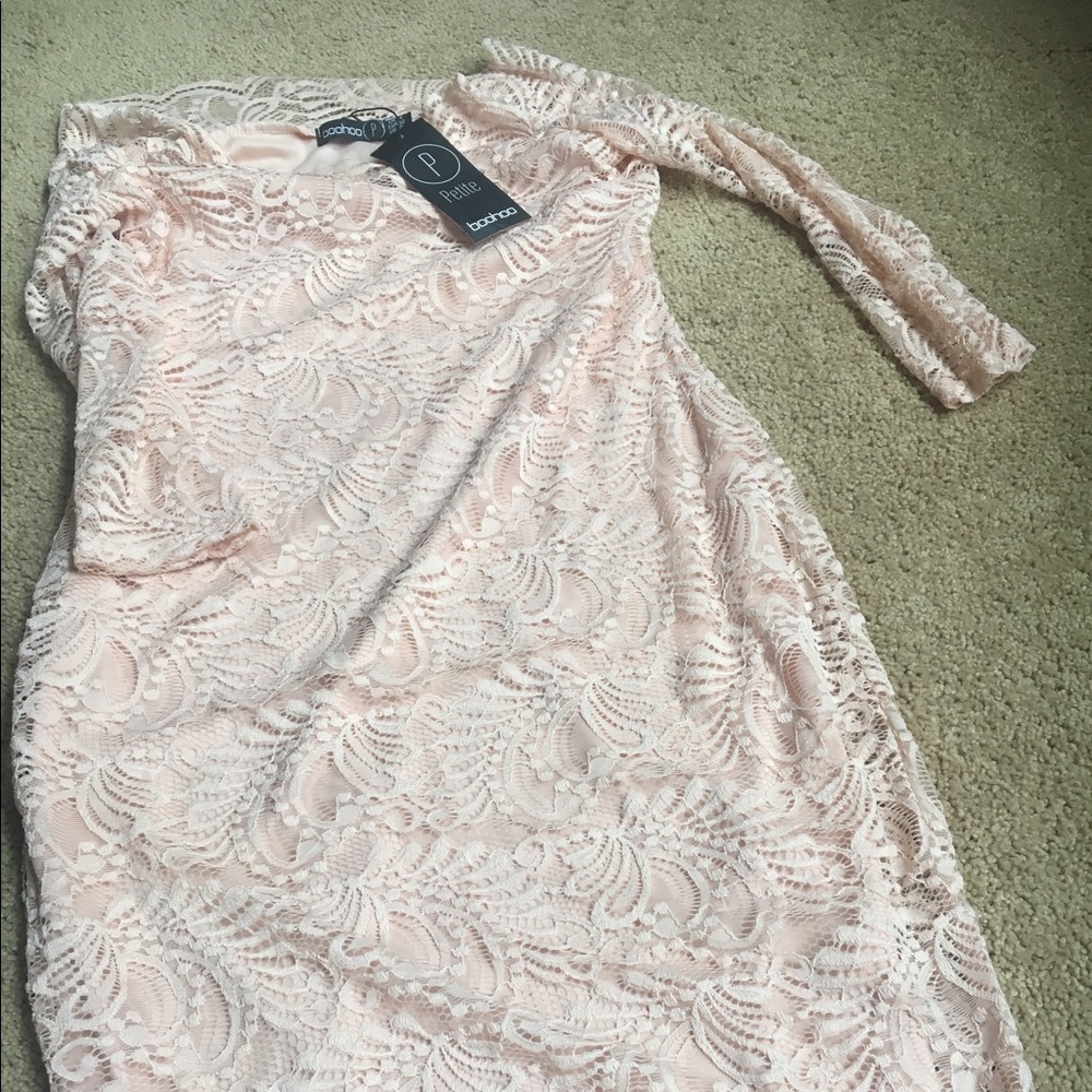 Petite Nikki lace Bardot midi dress