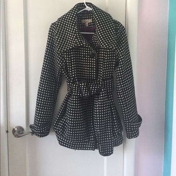 Black and White Polka Dot Pea Coat - Picture 1 of 2