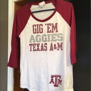 Texas A&M PINK Baseball Style 3/4 Length Shirt M