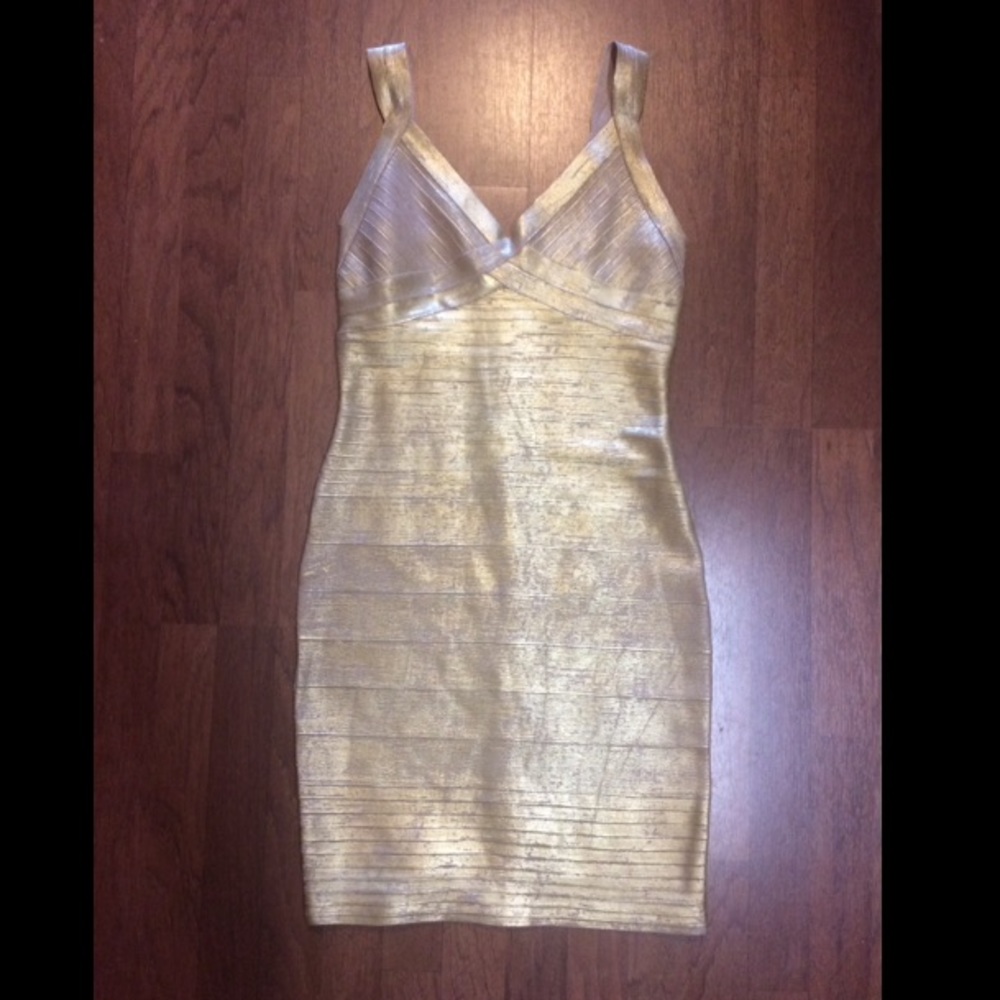 Kardashian Kollection Gold Bandage Dress