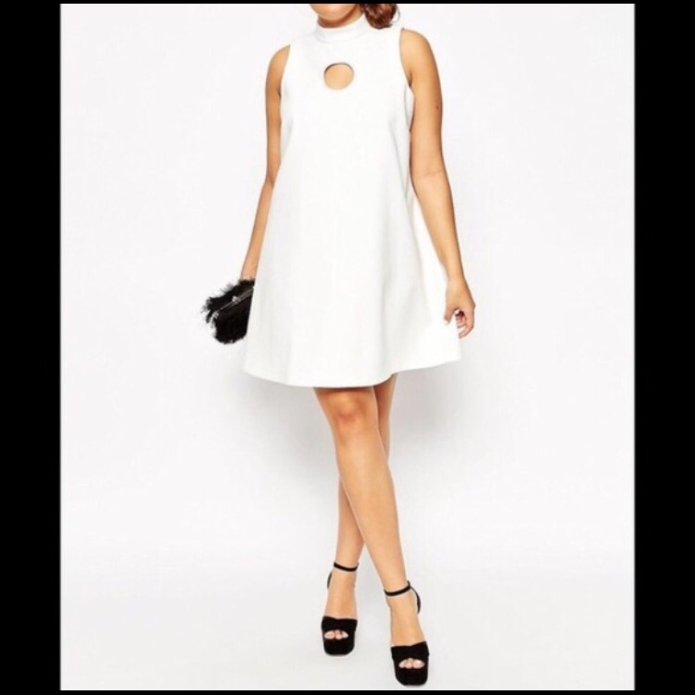 White ASOS Curve turtle neck dress with keyhole
