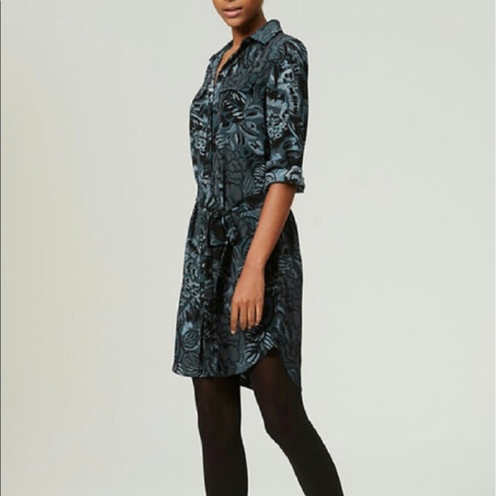 NWT Ann Taylor Dark Teal Belted Shirt Dress Medium