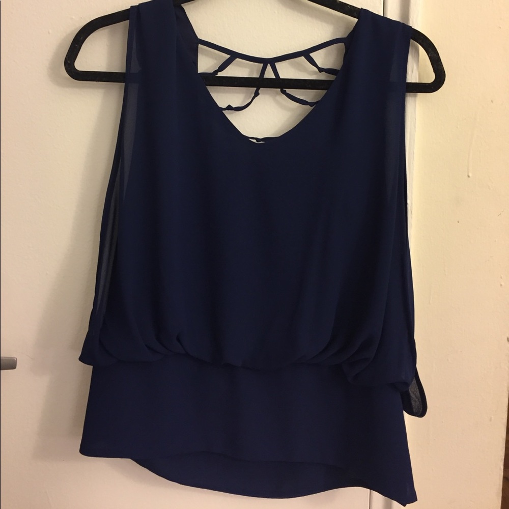 Sexy open back navy Mixology top