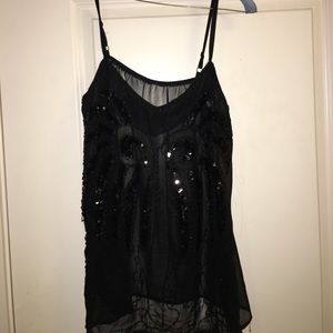 Black sheer beaded tank top
