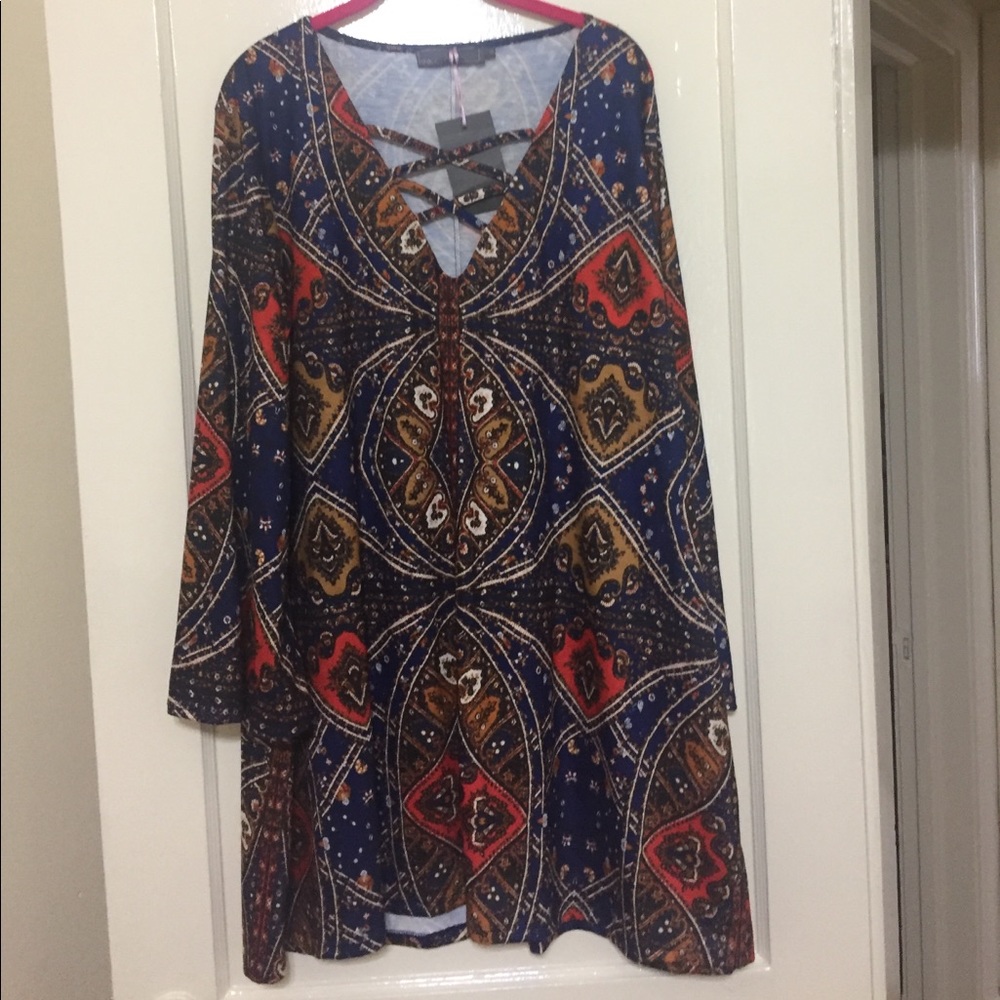 Pink Clove paisley dress lace up neck bell sleeves