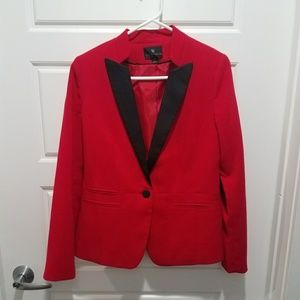 Red blazer with black silk details