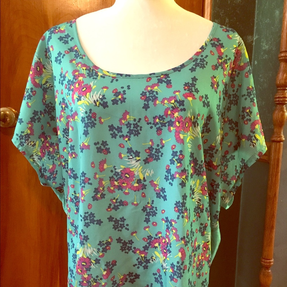 Teal Mix Media Floral Tee