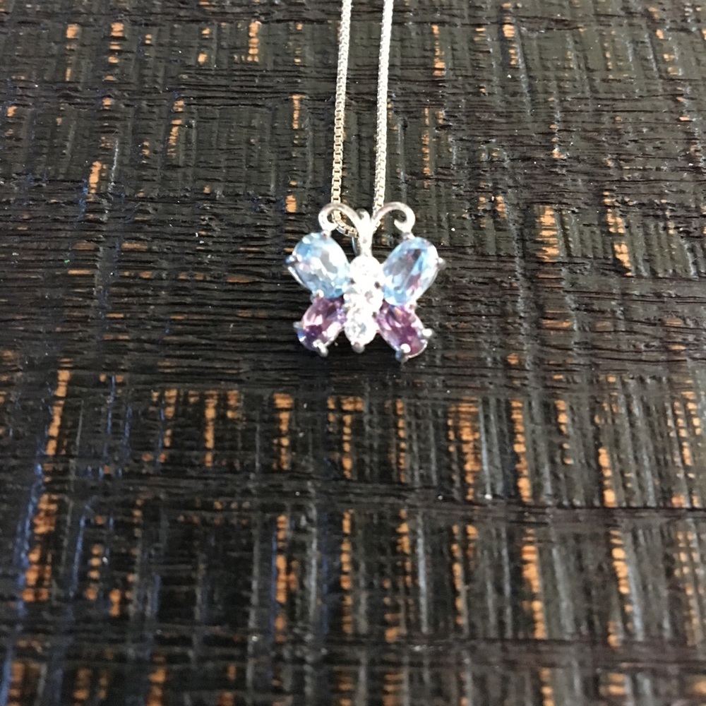 Silver Cubic Zirconium Butterfly Necklace