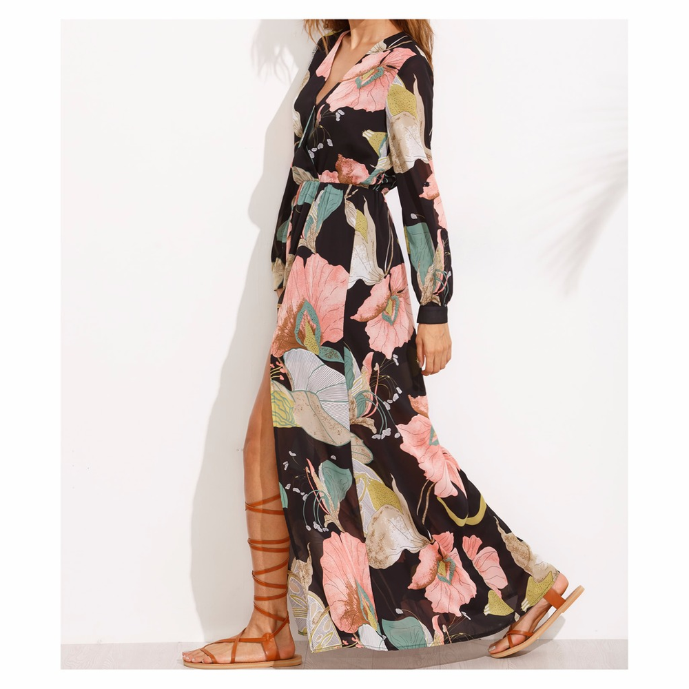 ⚡️⚡️CLEARANCE Black Floral Long Sleeve Maxi Dress - Picture 2 of 7