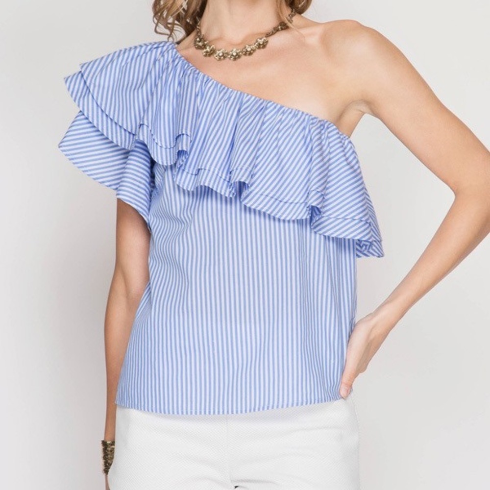 'Making Waves' Ruffled One-Shoulder Top