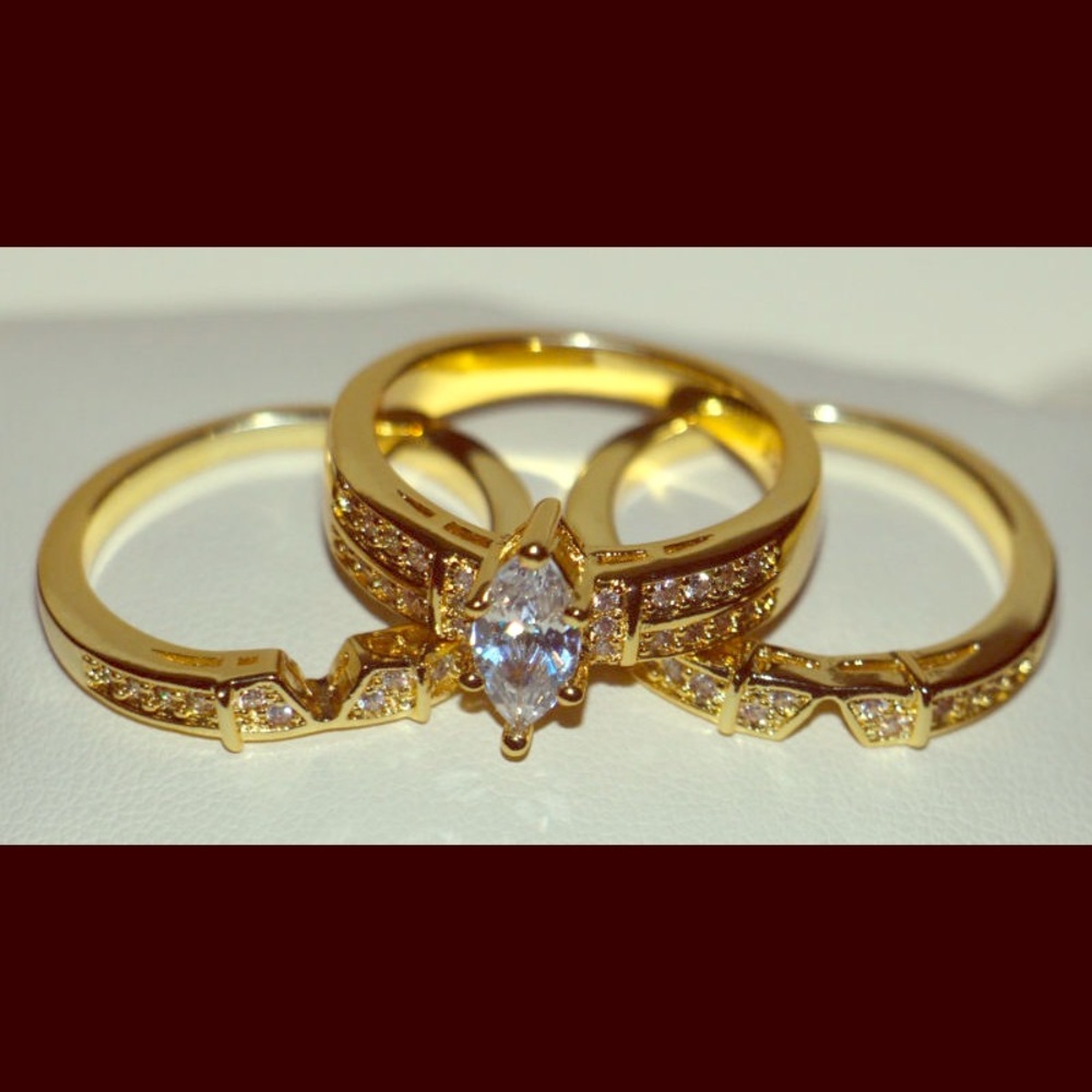 CZ 14k Gold Filled Wedding Ring 3pc Set sz 8