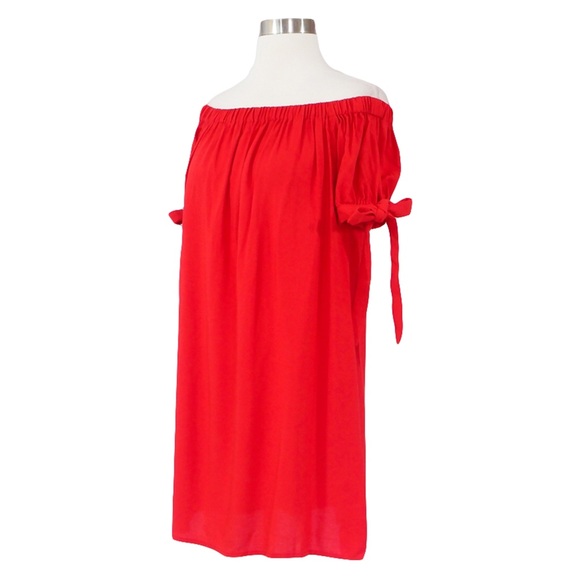 ❗️LAST ONE ❗️Red Off the Shoulder Bow Shift Dress - Picture 6 of 8