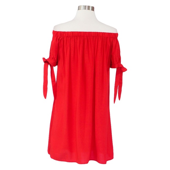 ❗️LAST ONE ❗️Red Off the Shoulder Bow Shift Dress - Picture 8 of 8