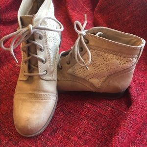Tan lace booties