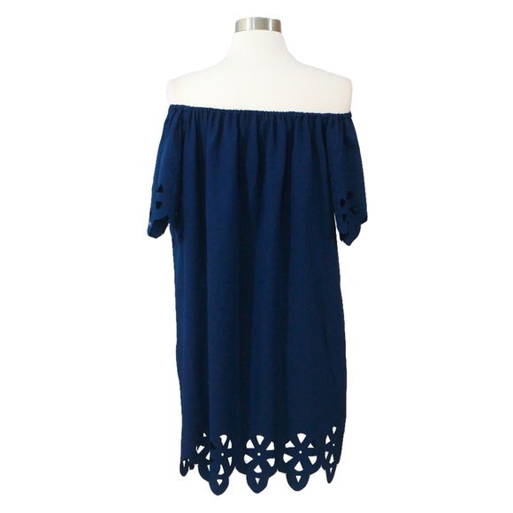 ❗️FINAL PRICE❗Navy Blue Off Shoulder Cut Out Dress - Picture 7 of 8