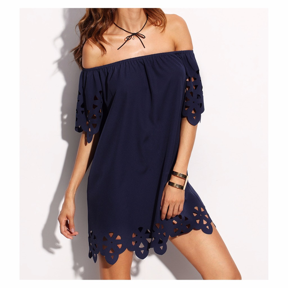 ❗️FINAL PRICE❗Navy Blue Off Shoulder Cut Out Dress - Picture 3 of 8