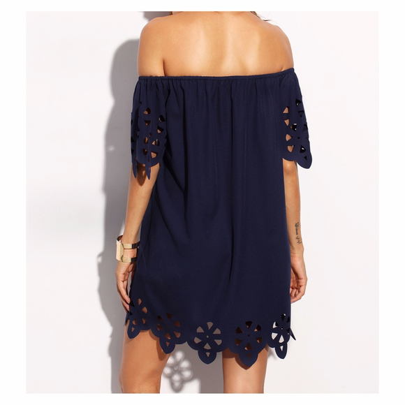 ❗️FINAL PRICE❗Navy Blue Off Shoulder Cut Out Dress - Picture 4 of 8