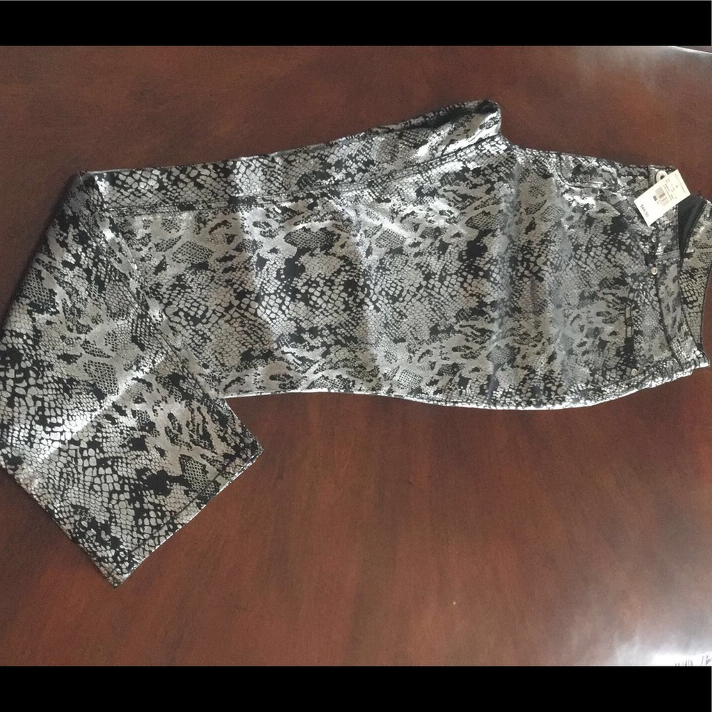 Silver Foil Snake Print Skinny Jeans
