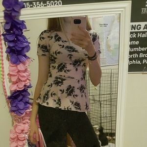 Pink and Black Floral Peplum Top Forever 21