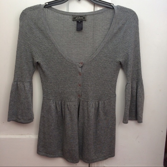 Gray cardigan, peplum top with 3/4 bell sleeves - Picture 1 of 3