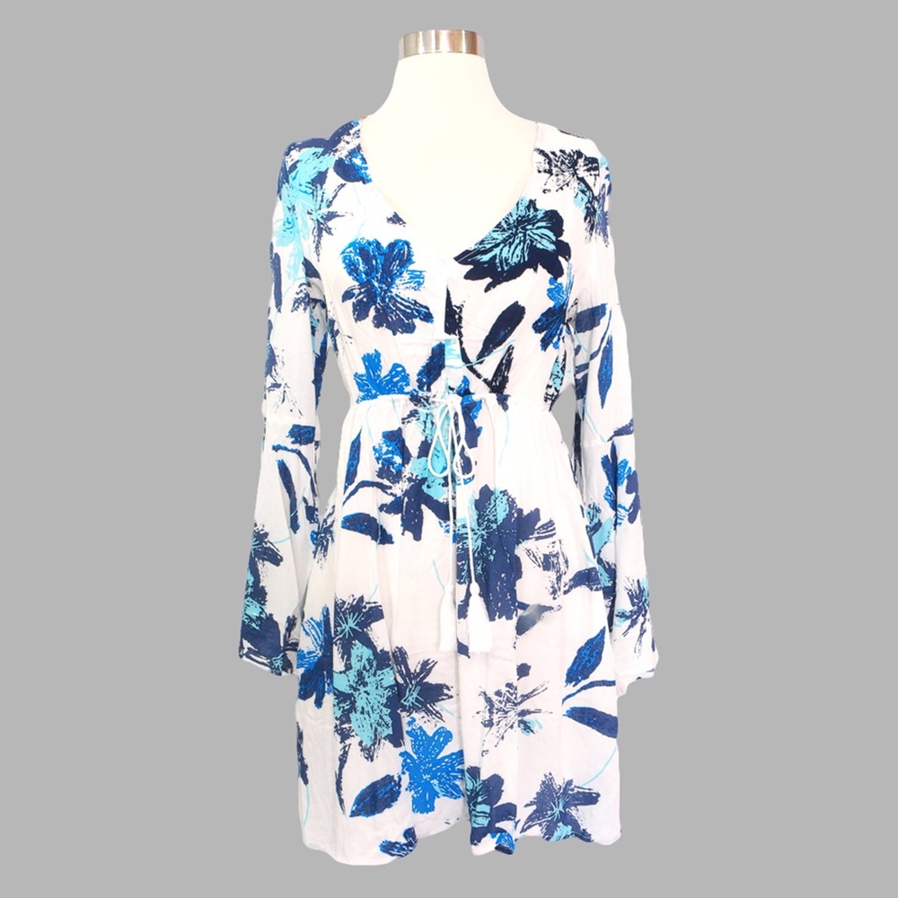 ⚡️⚡️CLEARANCE White Blue Floral Bell Sleeves Dress - Picture 5 of 7