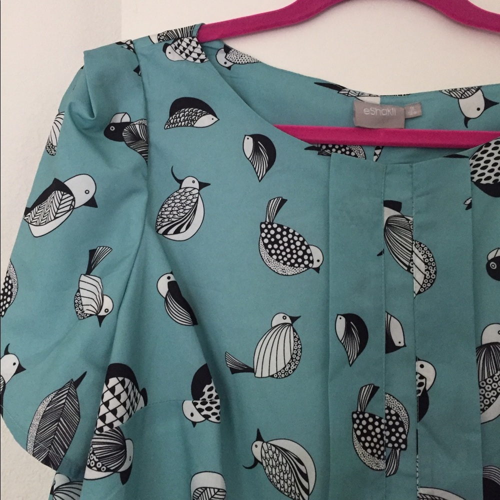 Blue Eshakti Tunic Dress Quails 1x plus size XL 18