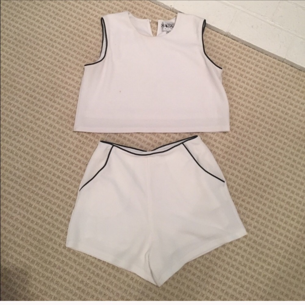 white with black trim gorgeous two piece set