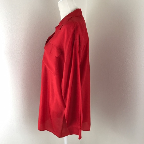 Vintage 100% Silk Red Long Sleeve Tunic Buttondown - Picture 3 of 5
