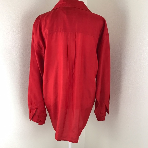 Vintage 100% Silk Red Long Sleeve Tunic Buttondown - Picture 4 of 5
