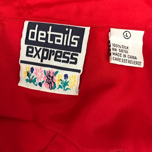 Vintage 100% Silk Red Long Sleeve Tunic Buttondown - Picture 5 of 5