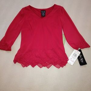 Night Way collections red beaded/sequin blouse.