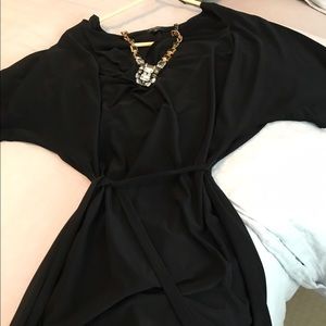 Komarov classic drape neck dress with self belt