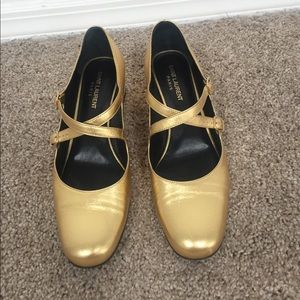 Saint Laurent Gold Mary Jane Shoes 38
