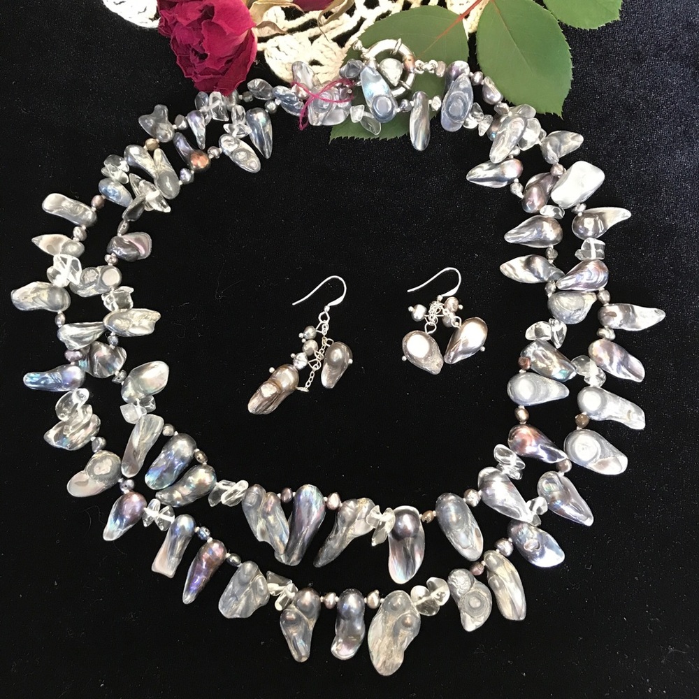 Necklace, Double Strand Gray Freshwater Pearls