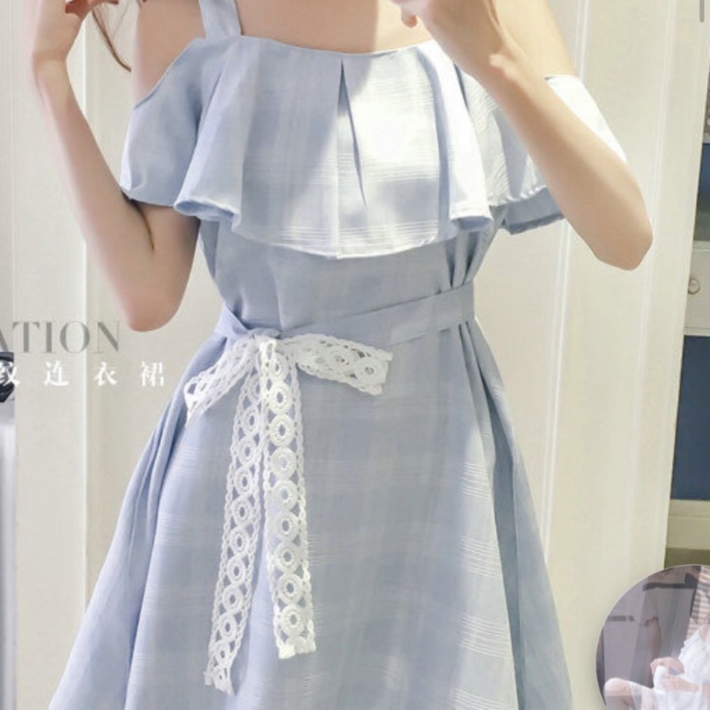 Off the shoulder blue dress