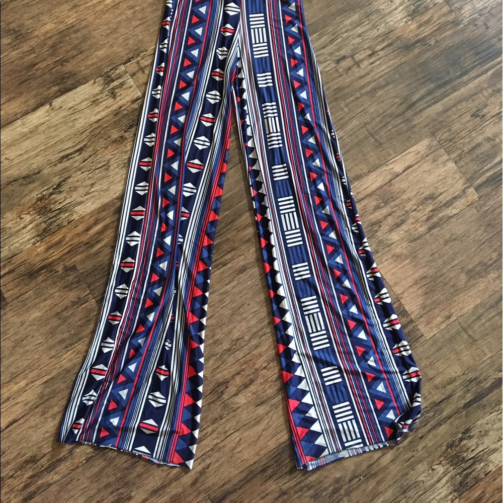 Fold over stretch patterned wide leg pant