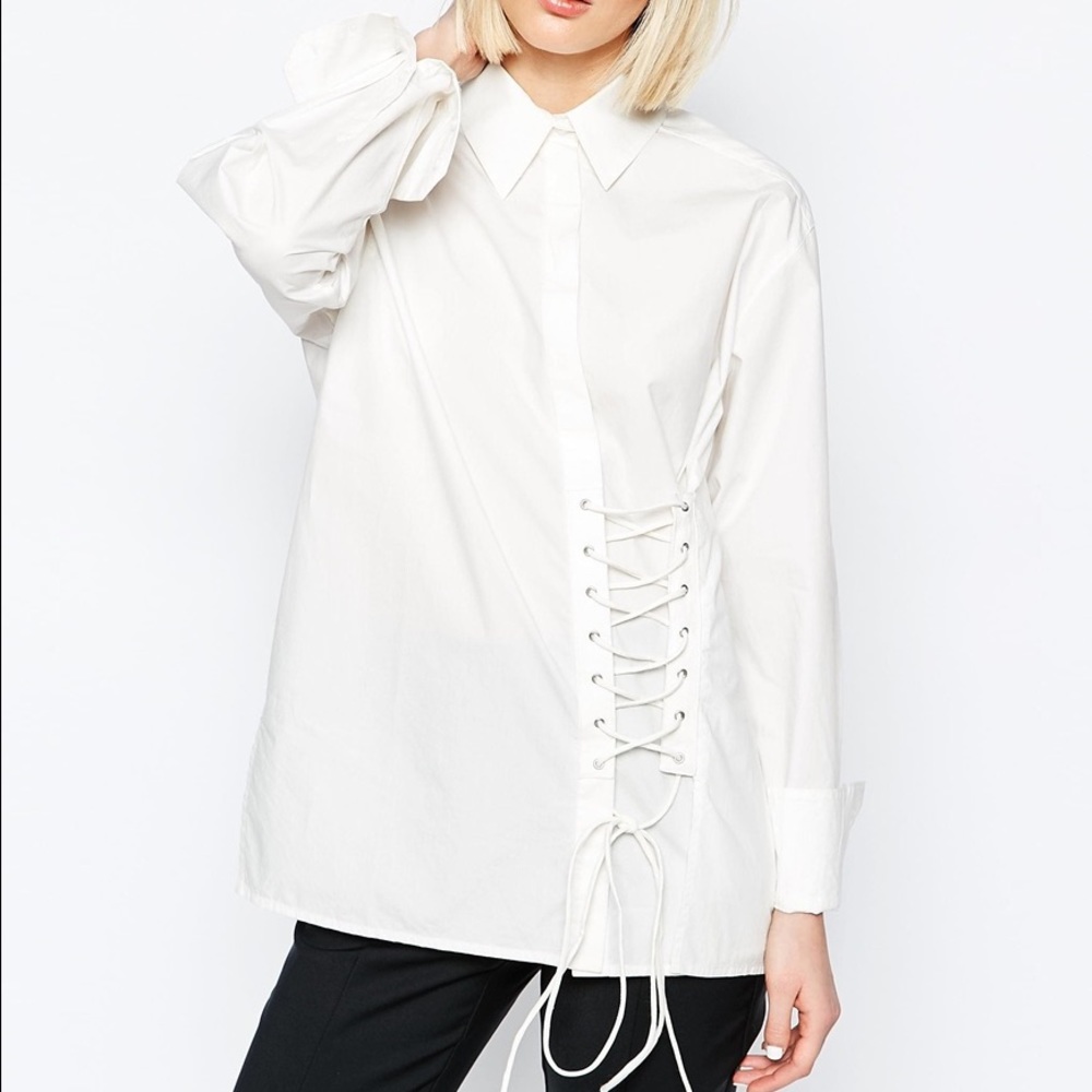 Weekday Nicky Lace Up Shirt L White