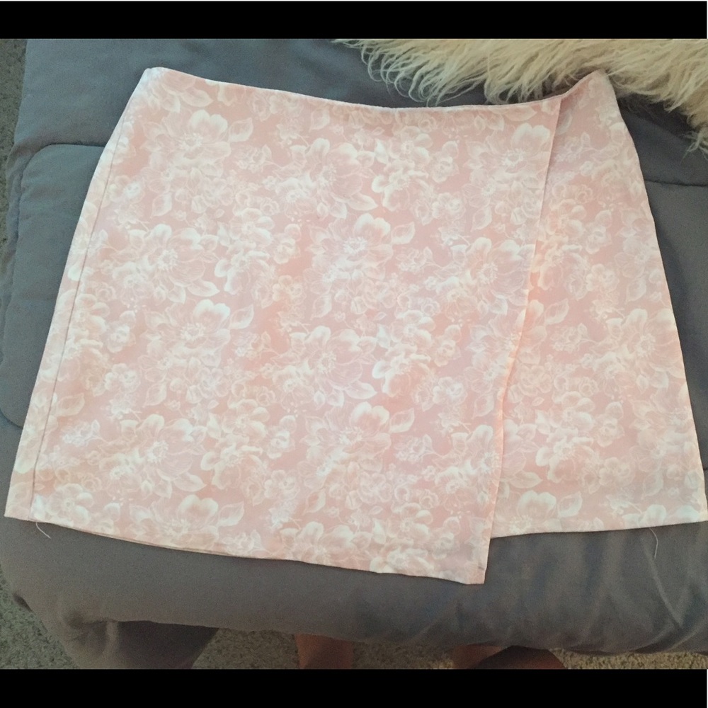assymetric pink floral skirt