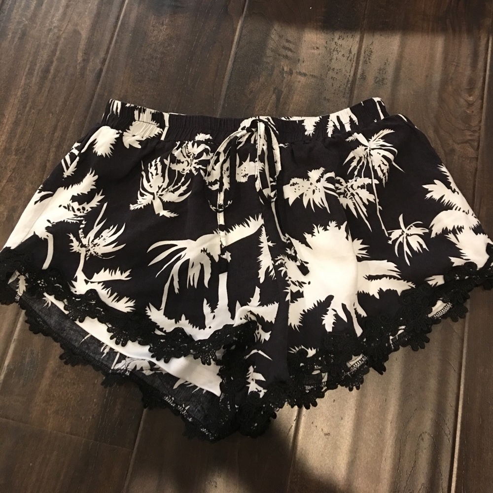 Palm Tree Printed Shorts with Lace Edges