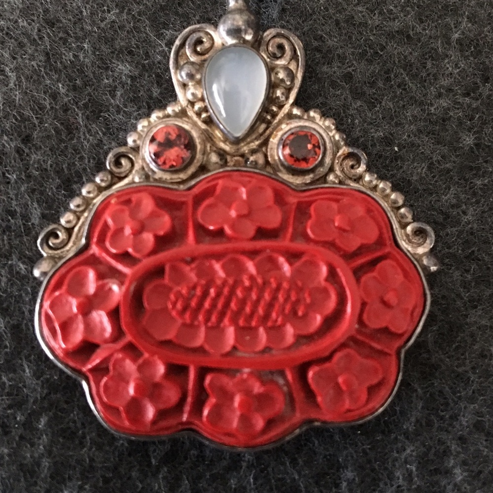 Beautiful Authentic Sajen Carved Cinnabar Pendant